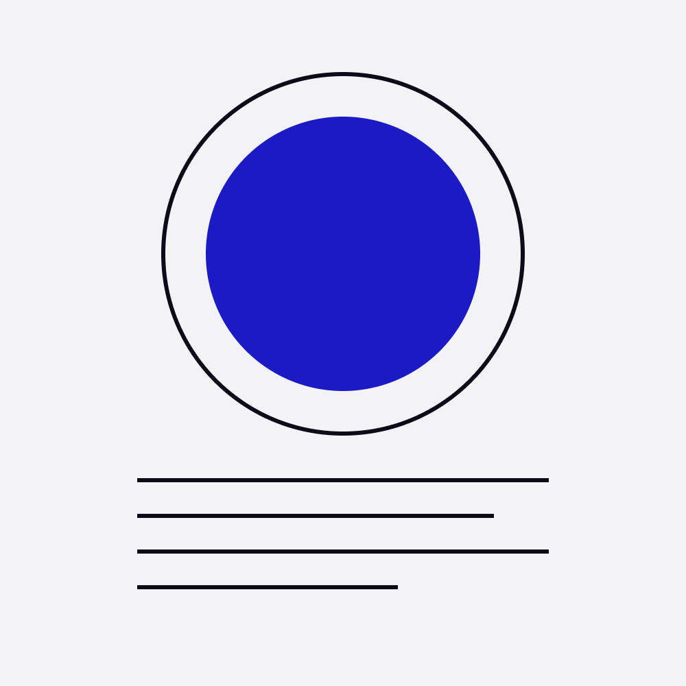 A blue circle in a thin ring above four lines of text, like a blog post with its cover picture