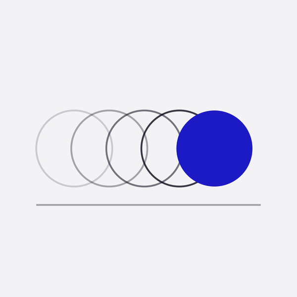 A row of overlapping circles fading in from left to right and ending in a solid blue circle, like a motion trail