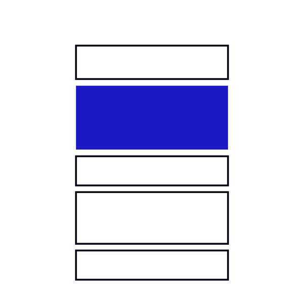 Five stacked outlined bands like the sections of a page, the second and tallest one solid blue