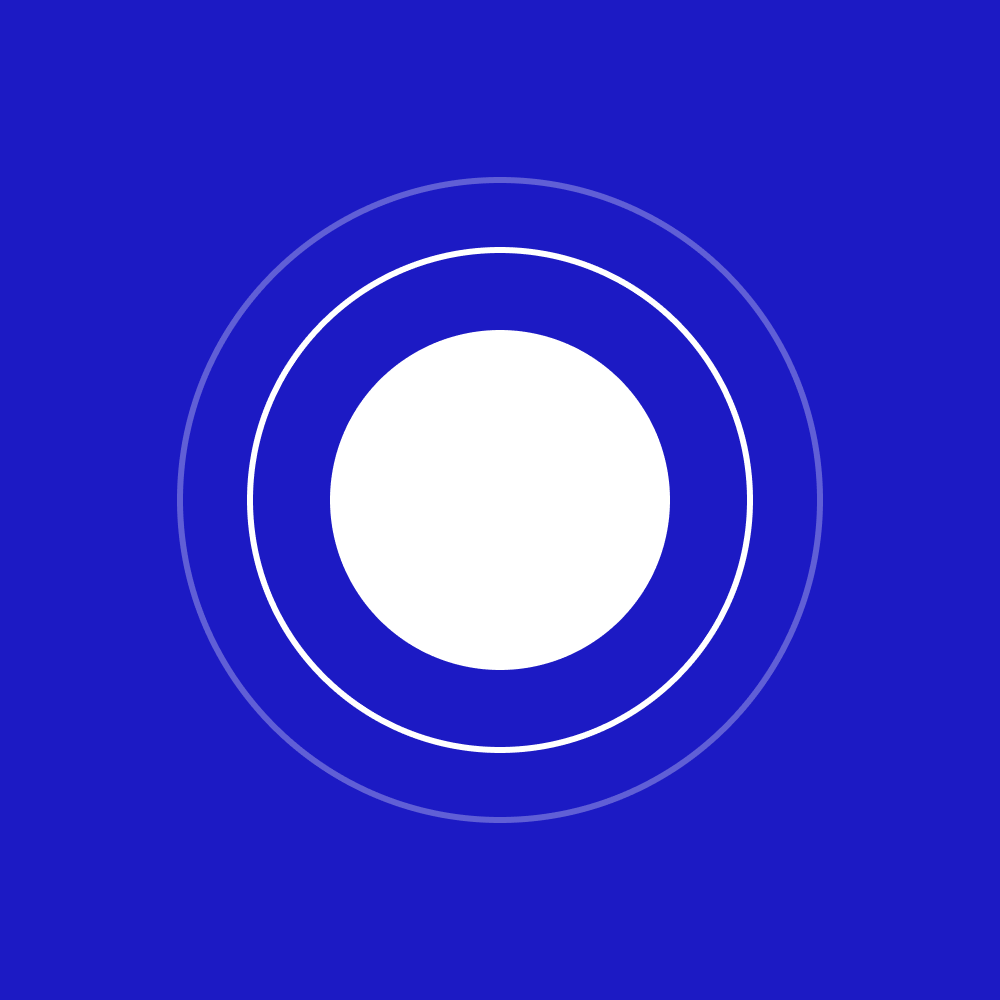 A solid white circle inside two thin rings on a blue ground, like a coin seen from above
