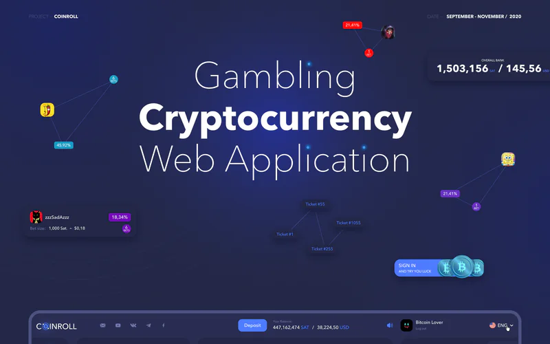 Coinroll presentation cover: gambling cryptocurrency web application, September to November 2020