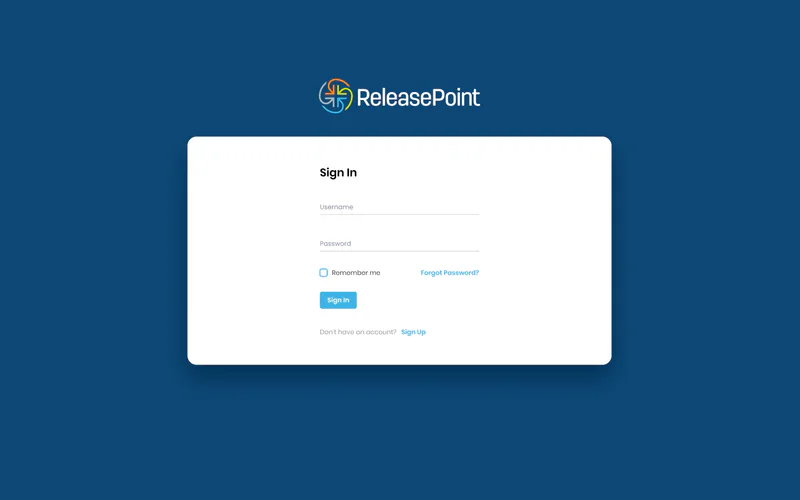 ReleasePoint sign-in screen on a blue background