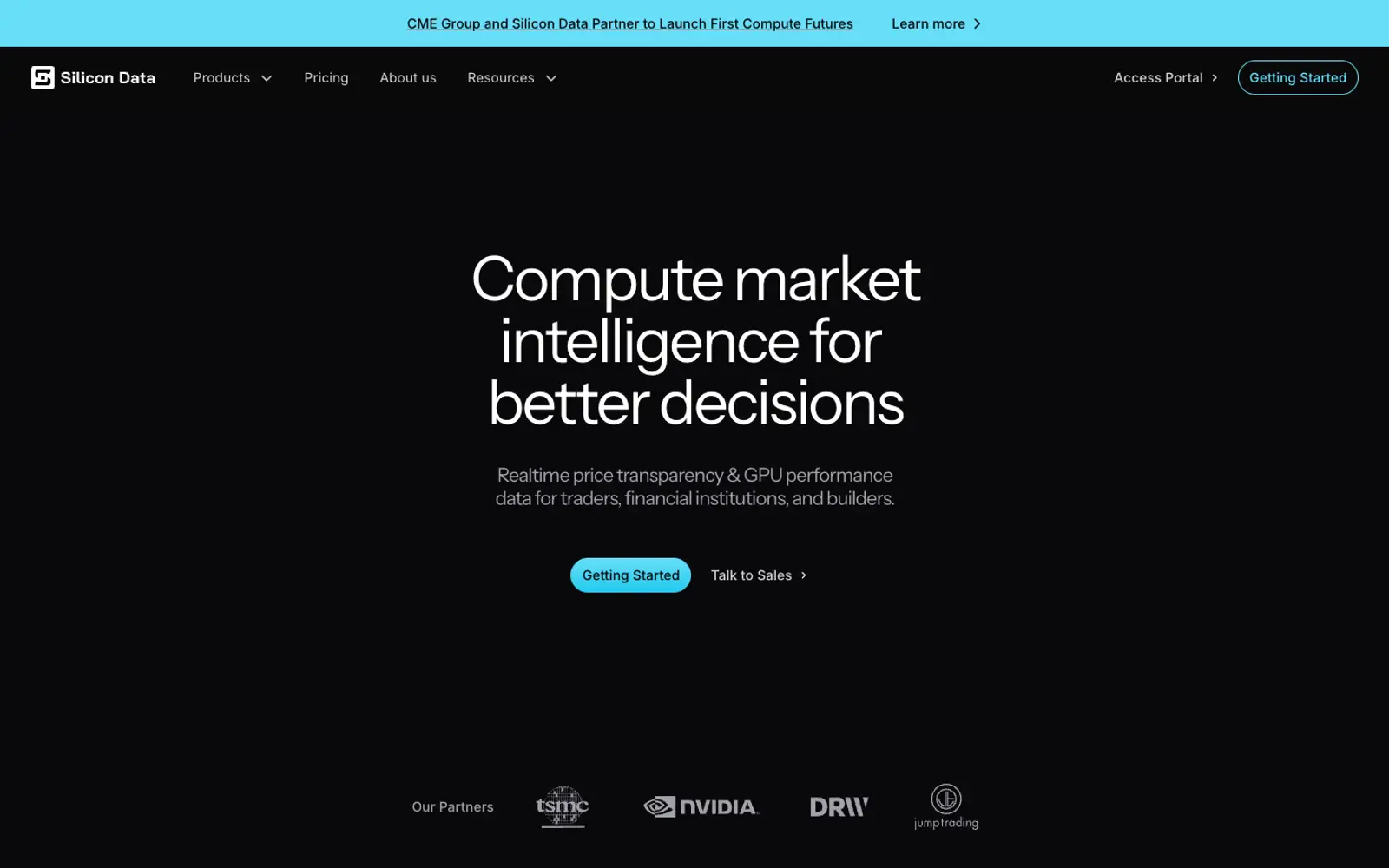 Silicon Data home page, the Framer build: Compute market intelligence for better decisions
